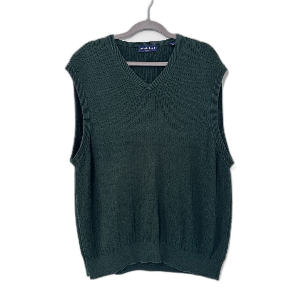 Austin Reed Sweater Vest Mens XL Green Cable Knit Grandpa Academia Preppy Grunge